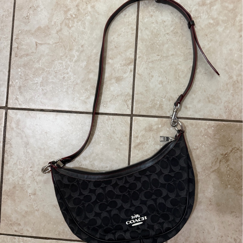 Coach Black Signature Crescent Shoulder Bag